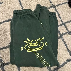 keith haring green and yellow comic sweatpants